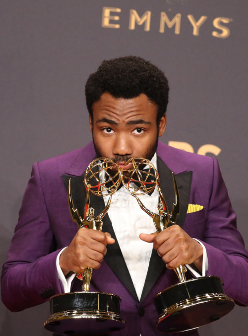 Donald Glover poses in the press room during the 69th Annual Primetime Emmy Awards at Microsoft Thea