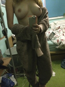 delicioussammy:  My reindeer onesie was getting too hot … [F] kik me ;)