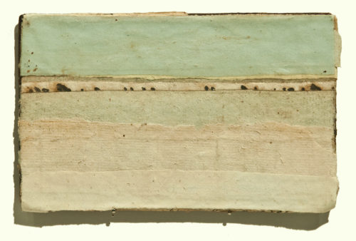Robert Ohnigian  Landscape #6 5 &frac34; x 3 &frac12; inchesPaper collage on antique book co