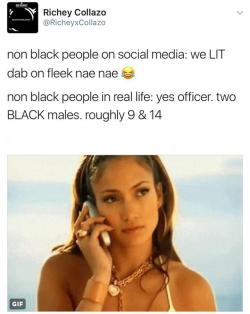 eronthebender: black-to-the-bones: This tweet is everything. White people are always there to steal everything from us- our culture, our music, our hairstyles… But at the same time they’re always scared of us walking in the streets, they hold their