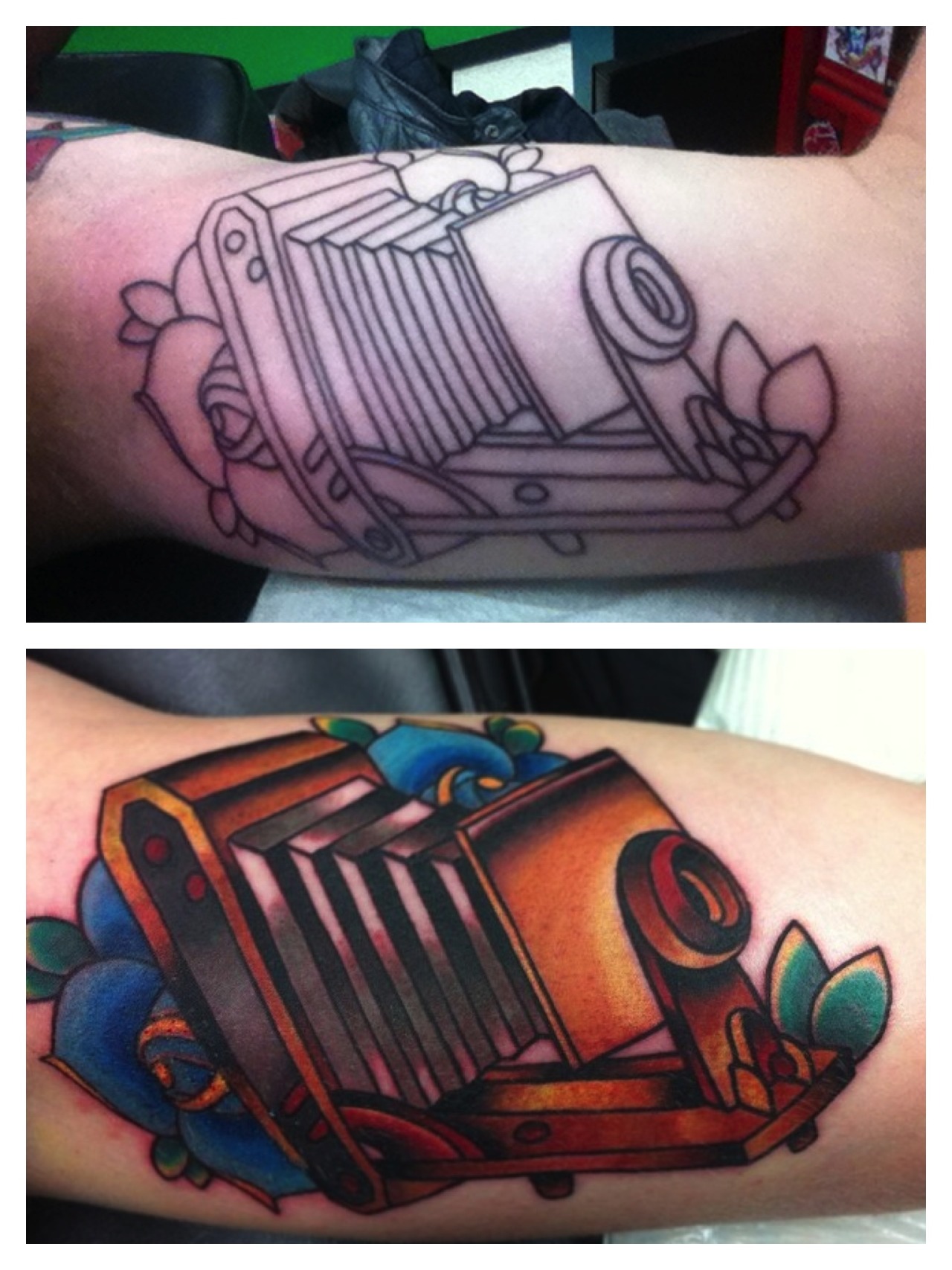 4 x 5 Film/Field Camera Crossover
Done at Ink Spot Tattoo, Ottawa, Canada by Pierre Gwod
The man’s got mad talent, y'all.