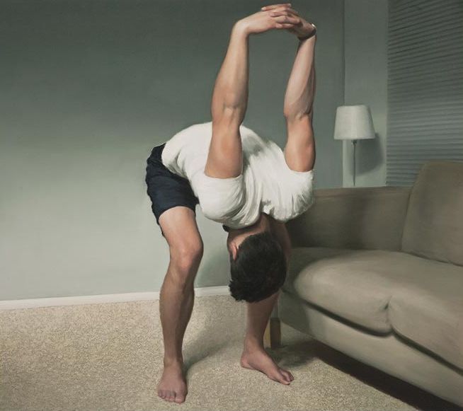 grundoonmgnx:  Jonathan Wateridge, Stretch  2015 - 2016   Oil on Linen  225cm