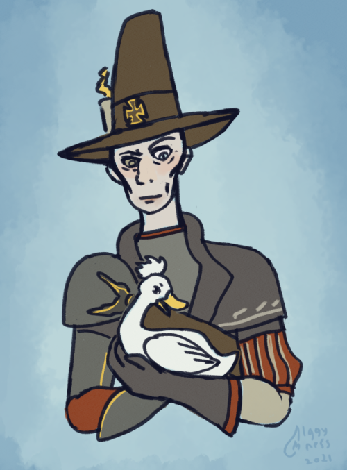 a doodle inspired by a photo of saltzpyre’s voice actor holding ducks