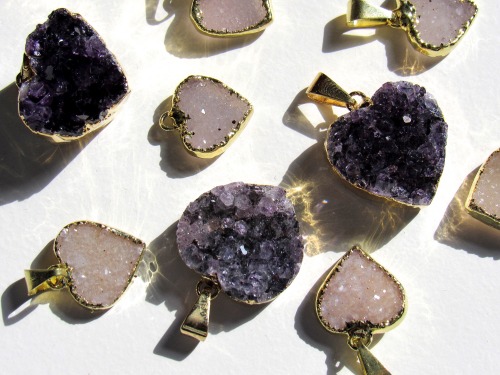 kloica:  The Sparkling Amethyst and Snow Druzy Heart Necklaces - All available at Kloica Accessories  