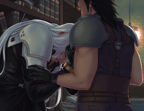 yinza:What if it was this kind of breakdown…[Image Description: Digital fanart of Sephiroth and Zack