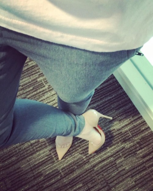 I love pink, gray, and nude together! #louboutinworld #christianlouboutin #ootd #iriza #redbottoms #