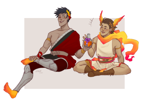 utane:A commission I made for Kawaiiroying on twitter of Zagreus and Hermes sharing ambrosiaI really