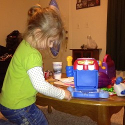 Making ice cream with her moon dough set