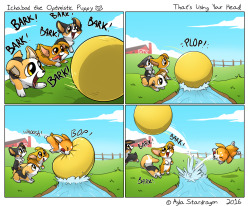 ichabodtheoptimistic:A puppy in motion stays in motion  A ball at rest, stays at rest until puppy collides with said ball.  Also read on Tapastic! - https://tapastic.com/episode/432214x3!