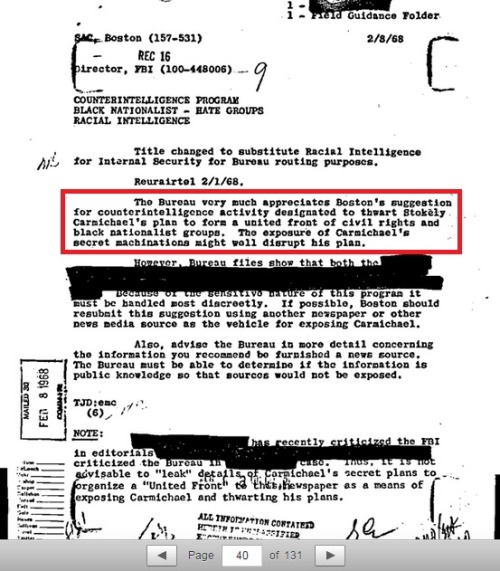 the-empress-luna:  Cointelpro (Short for Counter Intelligence Program) tactics against Black Organiz