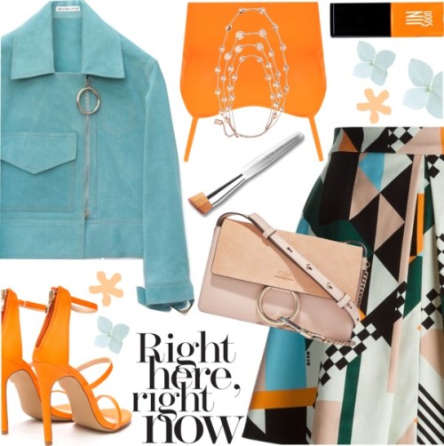 Right Here, Right Now! by brendariley-1 featuring black pumps ❤ liked on PolyvoreWearAll orange shir