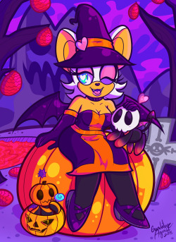 dolcisweet-doodles:  💀 Halloween Rouge 💀 I know this is late but  here is another spooky Rouge, this time in her other Halloween outfit. Along with some spooky chaos in the dark chao garden. 