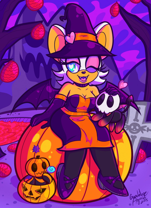 dolcisweet-doodles:  💀 Halloween Rouge 💀 I know this is late but  here is another spooky Rouge, this time in her other Halloween outfit. Along with some spooky chaos in the dark chao garden. 