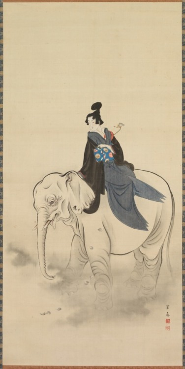 cma-japanese-art: Courtesan Riding an Elephant (Parody of the Bodhisattva Fugen), Kuwagata Keisai, 1