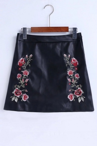 ryoungcy: Tumblr Skirts  Plain Mini A-Line Pleated Skirt  Floral Embroidery Leather