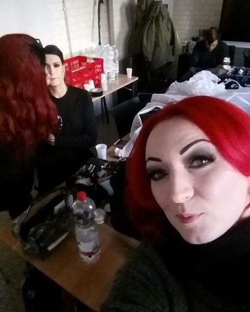 Uli &amp; me doing Chris&rsquo; makeup in the background for the #Blutengel video shooting. 