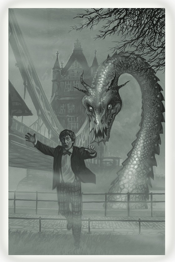 Zygons - 1968 #2 The Loch Ness Monster arrives in London  The Doctor gets a little too close to the creature and makes a run for it.
Background info - The second Doctor swaps a story with the fourth, so somewhere out there Tom Baker is involved with...