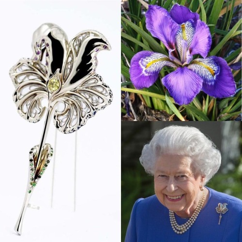 Queen Elizabeth II stepped out to take in the Chelsea flower show wearing an iris inspired brooch by