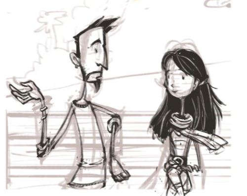 Changed the focus of the illustration onto the two conversing characters. It makes much for sense th