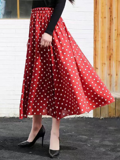 winriirockbell: Polka Dot Elastic Waist A-line Skirt    ► discount code : Crystal15