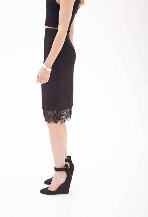Lace-Trimmed Pencil Skirt