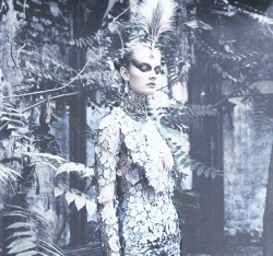 deprincessed:  Immense image of model Constance Jablonksi wearing the one-of-a-kind silver leaf and petal plated ‘Matadit’ suit encrusted in dripping jewels and matching tiered teardrop crystal shoes from the Christian Dior Haute Couture Fall/Winter