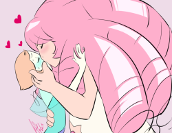 gemshipartwork:  Why haven’t I drawn these two together before? Well… now I have. It was a refreshing change of pace! I’m still stuck in ponnie hell. But Rosepearl is nice too. *purr* 