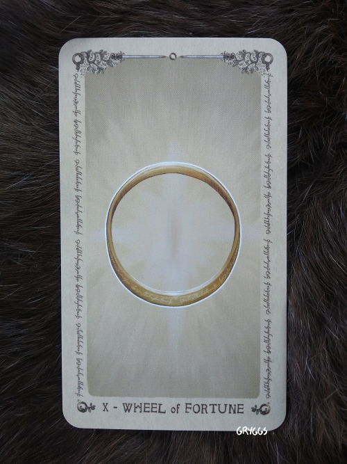 Lord of the Rings Tarot: X - Wheel of Fortune: the One Ring[ID: a photo of a digitally painted tarot