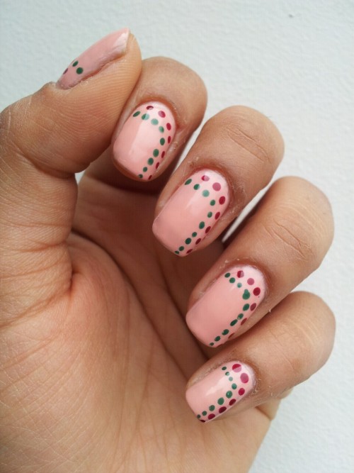 Nail art for a summer party!! Depend dont remember the numbers… But base color and red dots&h