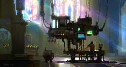 theartofmany:  Artist:  Thomas BrissotTitle:  -= Mechanical Inspiration =-“Another one with pixels (and a little bit of bloom!)”No, it’s not your internet connection. It’s a pixel artworkVery cool stuff…