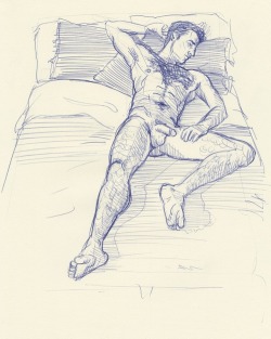 johnmacconnell:I wish I was still in bed. 😴 Model: @zfwilliams23  #johnmacconnell #ballpointpen #sketch