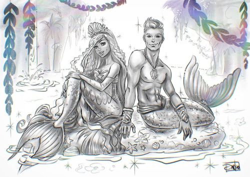 Happy first day of #mermay with the sketch of Mermaid Fantasy Christie & Mermaid Ken! ‍♀️‍♂️ #ba