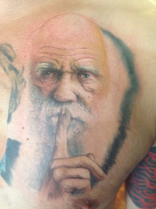 This is a wonderful Charles Darwin tattoo, perfect for the thinker.