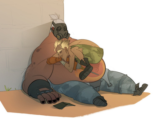 coconutmilkyway: Some sleepy junkers. Junkrat found him snoozing and WANTED TO PLAY TOO.  Posted earlier with WIPs, high-res PNGs, and a process video on my Patreon!  