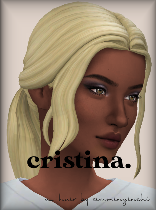 simminginchi: Cristina | a hair   a simple pony with some loose face-framing pieces.  new mesh base 