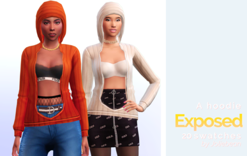 joliebean: ✨ Exposed - a hoodie in 20 swatches ✨Do your sims want to show off a bit of their skin, d