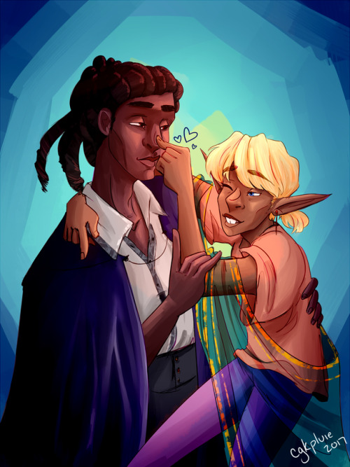 cgkpluie:✨ boop! ✨[image description: a drawing of Kravitz and Taako in front of a blue ba