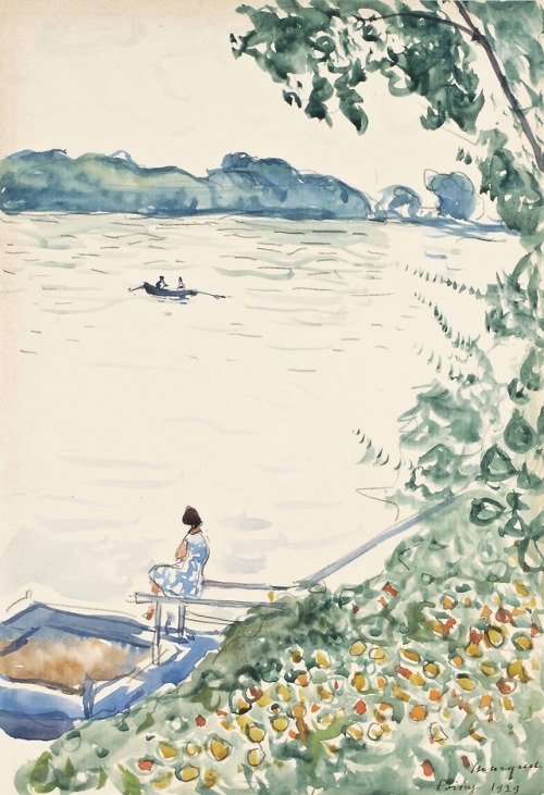 lawrenceleemagnuson: Albert Marquet (France 1875-1947)Poissy, Madame Marquet sur le ponton de la vil