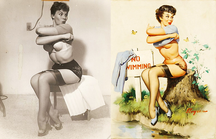 vintagegal:  Model poses and the finished paintings of Gil Elvgren 