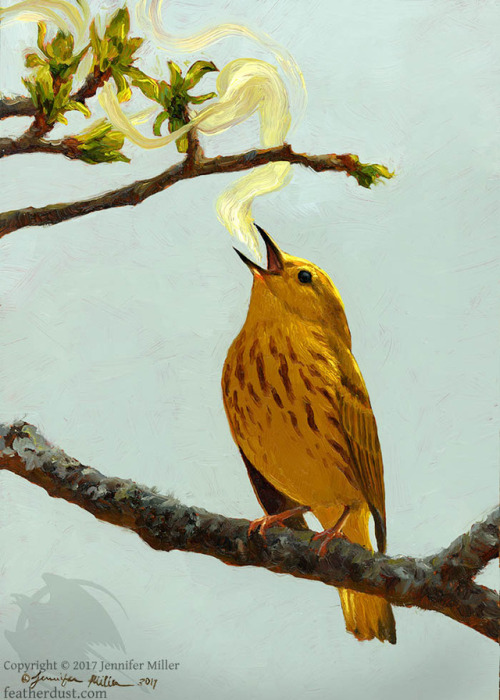 “Rousing the Trees”Yellow Warbler5″x7″ Oil on panelThis painting is part of 