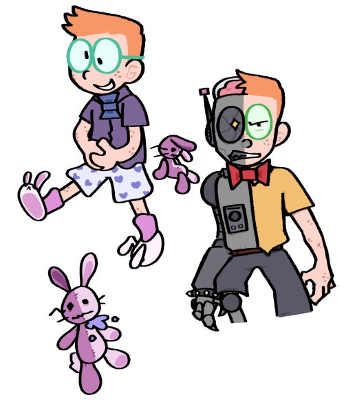 a collection of digital doodles of purple potty universe melvin, a stuffed toy rabbit, and melvinborg on a transparent background.