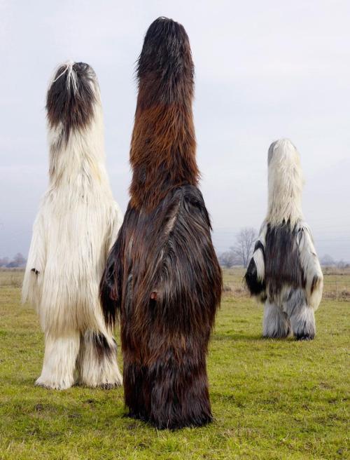 Men dressed as babugeri mummers for the pagan inspired annual mummer carnival in Bansko, Bulgaria.Ph