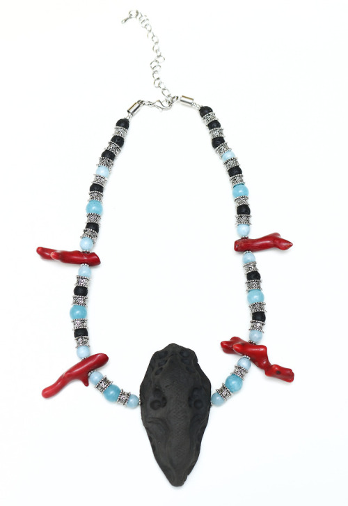 Agua DancaAmulet with Aguamarine, Lava Stones &amp; Corals.From collection “Elementals&rdq