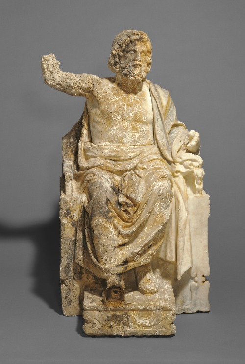 humanoidhistory: Marble statue of Zeus enthroned, circa 100 B.C., courtesy of the Getty Museum.