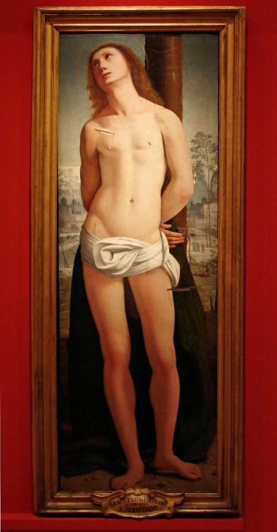 fuckyeahstsebastian:  San Sebastiano, by Ortolano (Giovanni Battista Benvenuti, known as).  (Ferrara, before 1487 - 1527). A very delicate Renaissance rendering of Saint Sebastian. Little is known about the life of Ortolano.  He was essentially active