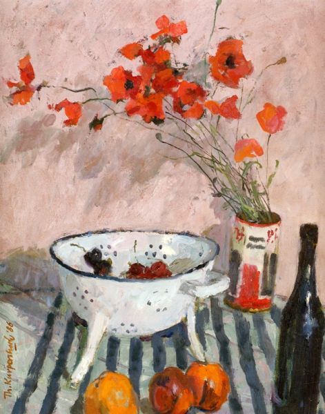 huariqueje:  Still Life with Poppies and Fruit   -     Theo Kurpershoek  Dutch