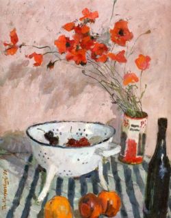 huariqueje:  Still Life with Poppies and Fruit   -     Theo Kurpershoek  Dutch 1914-1998