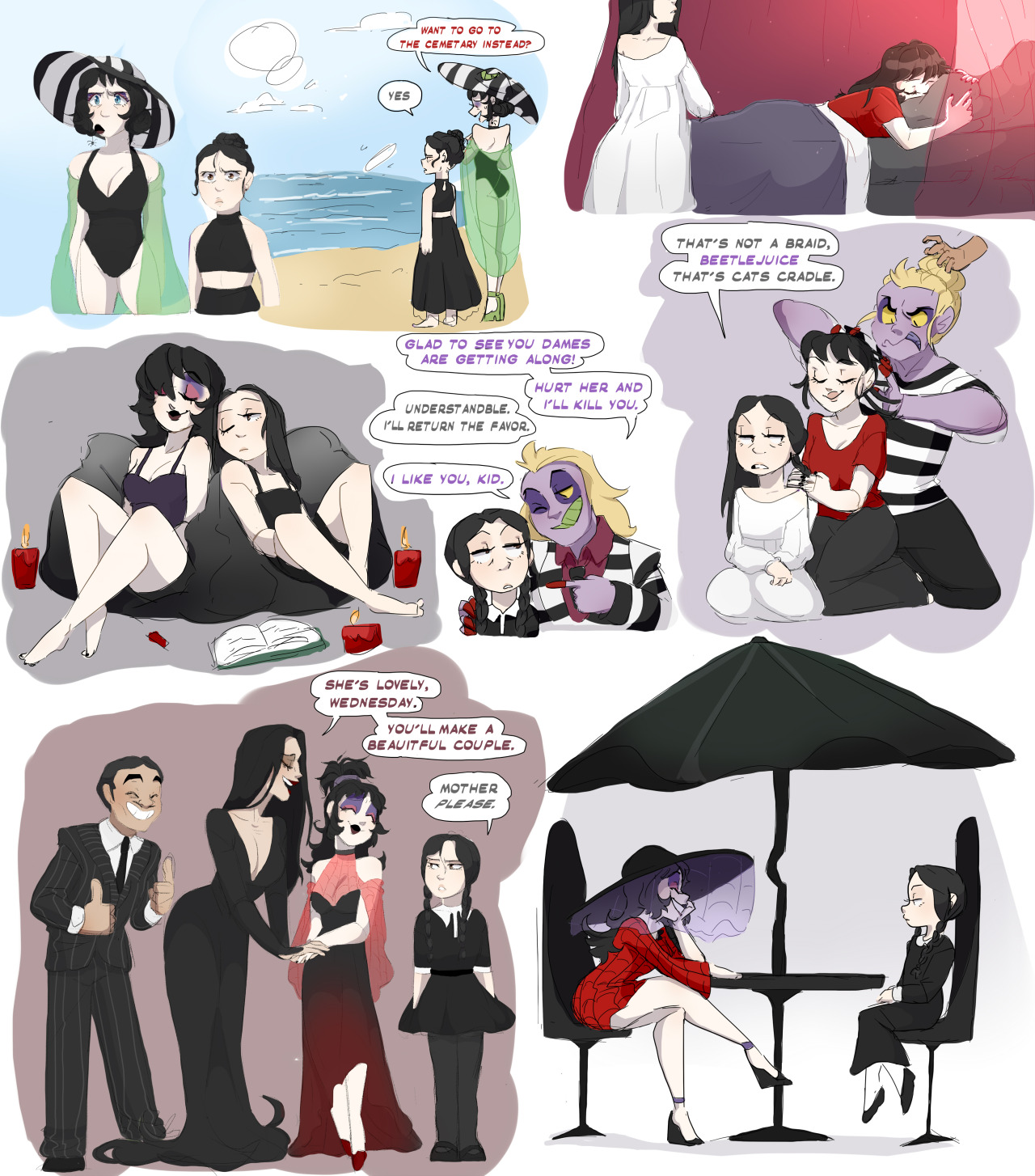 ourladyoflace:qtarts:Another set of doodles featuring my fave teenage Goth babes,