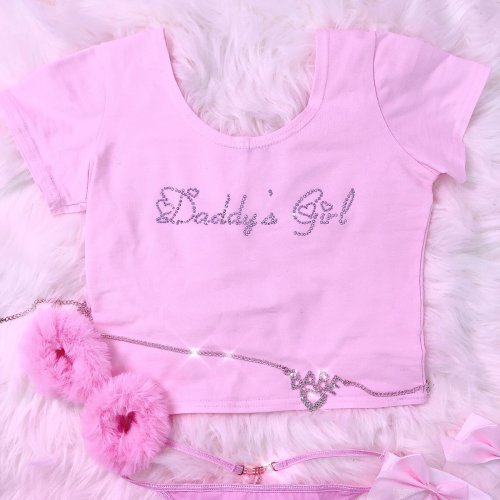 Daddy’s Girl Pink Gem Crop Top