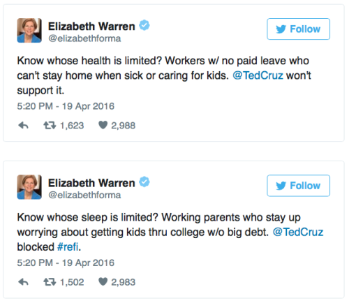 micdotcom:Quick, somebody get Ted Cruz some Neosporin for those burns. Warren wasn’t even done. She 